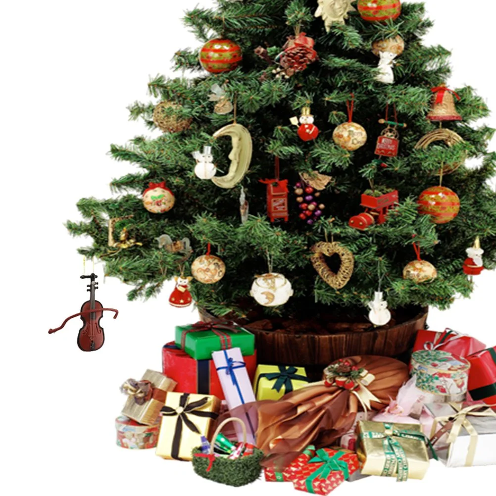 10Pcs Christmas Hanging Pendants Wood Grain Violin Crafts Delicate Home Office Hanging Ornaments DIY Decoration