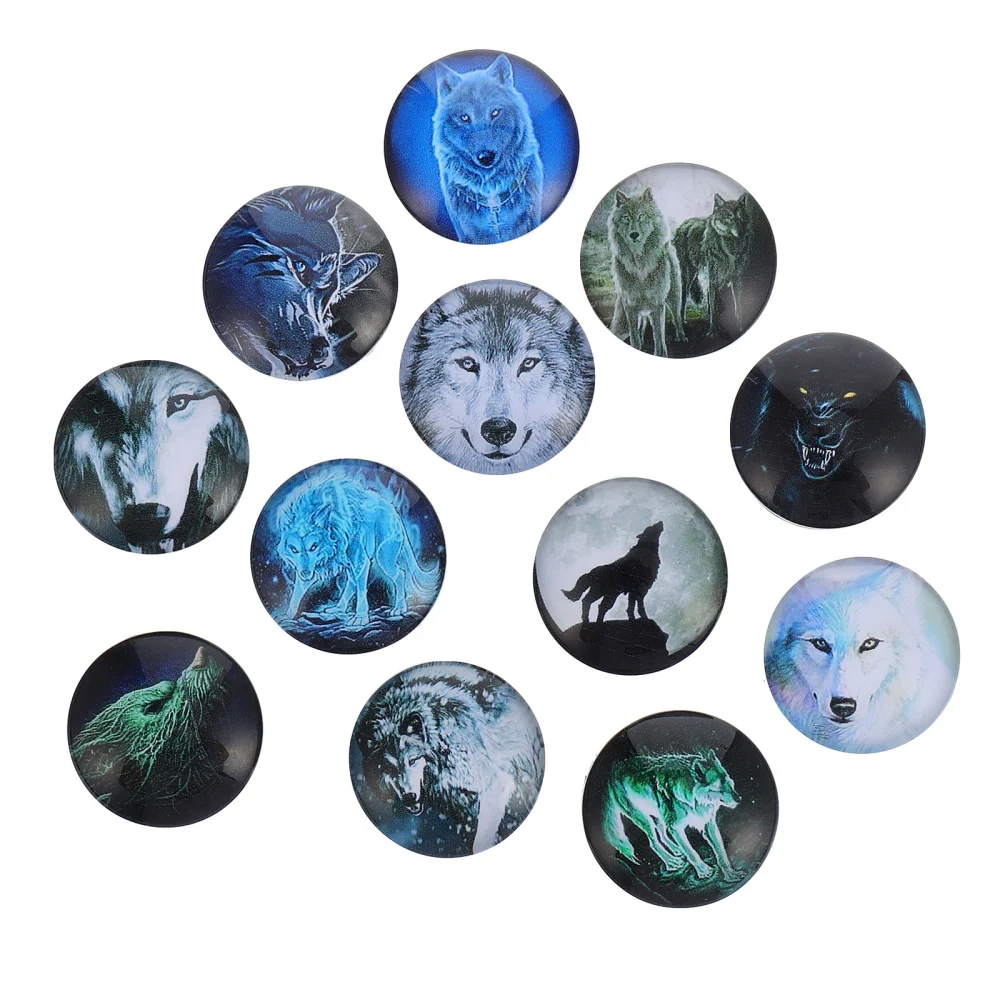 12pcs Wolf Pattern Glass Refrigerator Magnets Whiteboard Magnetic Stickers