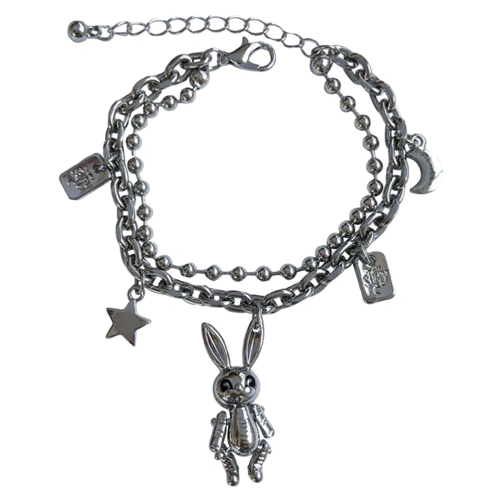 1 Pc Hip Hop Bracelet Asymmetric Chain Robot Bunny Chain Wrist Jewelry (Silver)