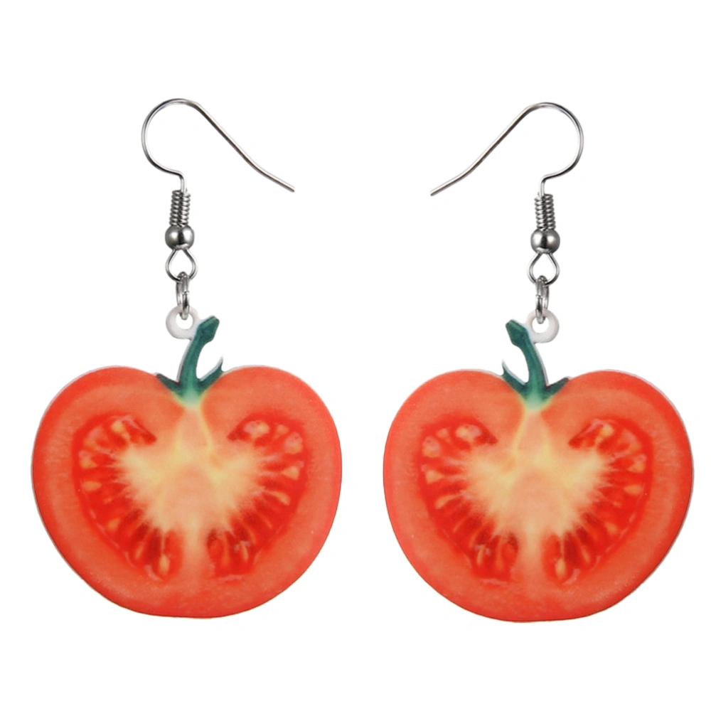 1 Pair of Creative Fruit Shaped Earrings Fashion Ear Dangle Delicate Women Dangler Ear Jewelry Red (Tomato)