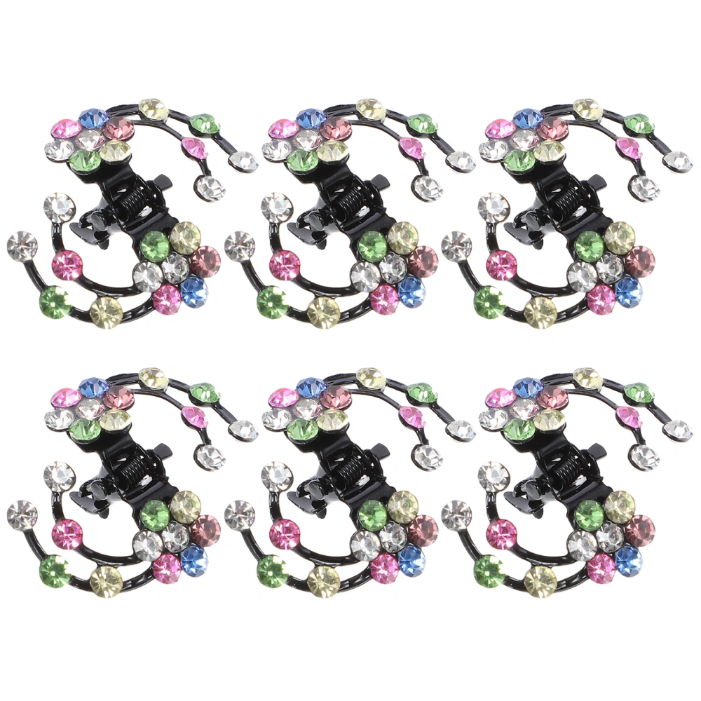 6pcs Mini Rhinestone Hairpin Women Girl Hair Claw Clamp Plum Blossom Flower Hair Clips Wedding Bridal Hair Accessories (Multicolor)