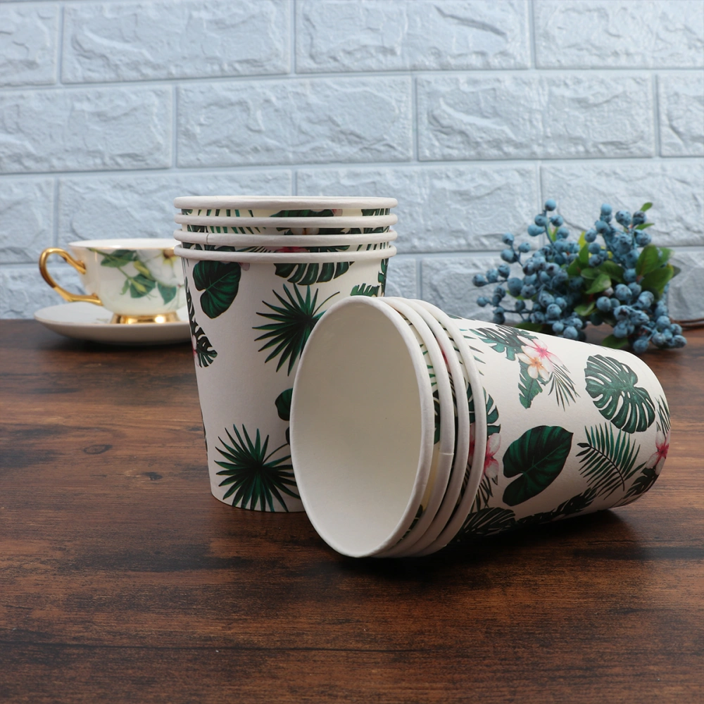 8PCS Hawaii Party Decor Disposable Monstera Pattern Cups Set Cartoon leaf Flower Paper Tableware Supplies for Summer Gathering