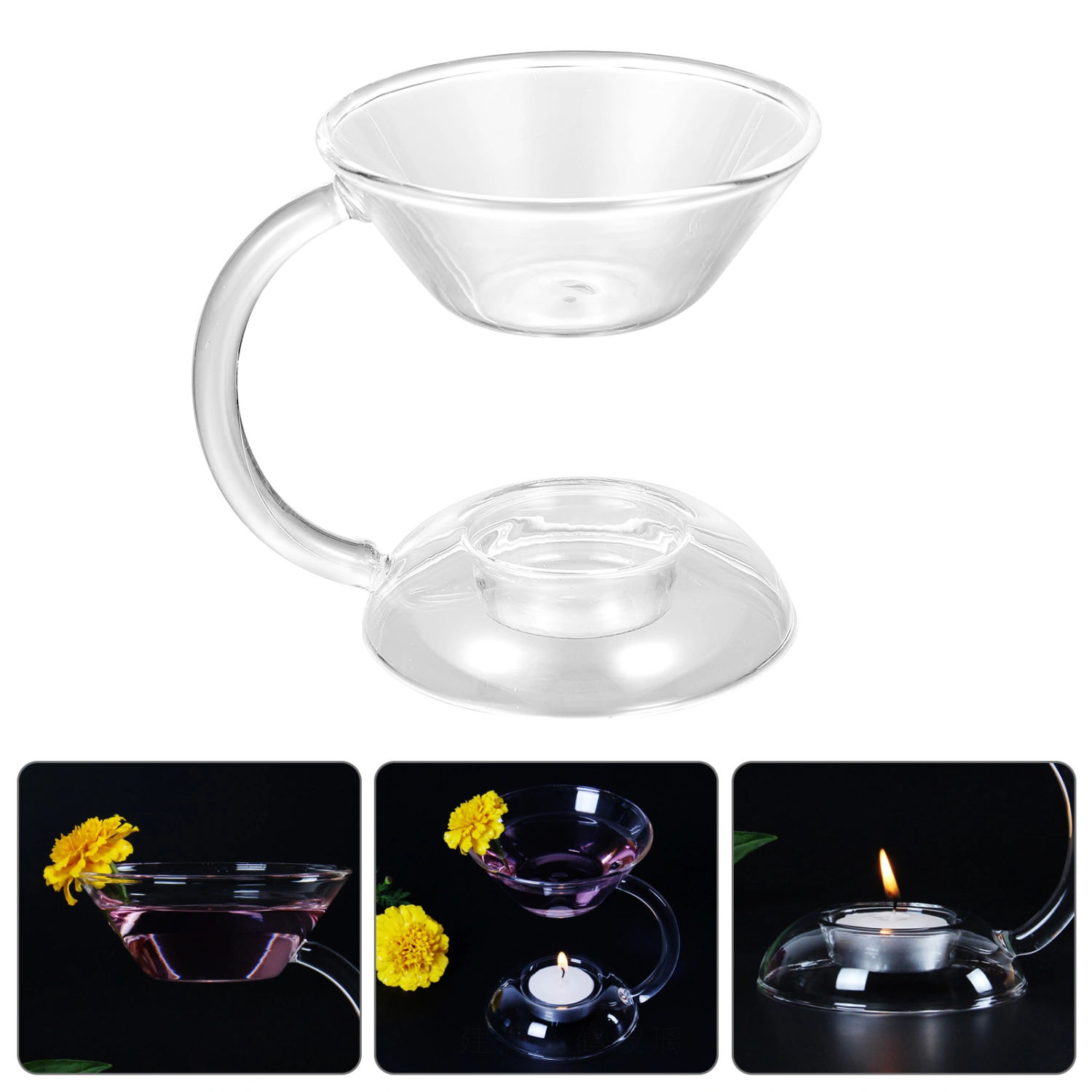 1pc Clear Glass Oil Burner Aromatherapy Essential Oil Diffuser Candle Holder
