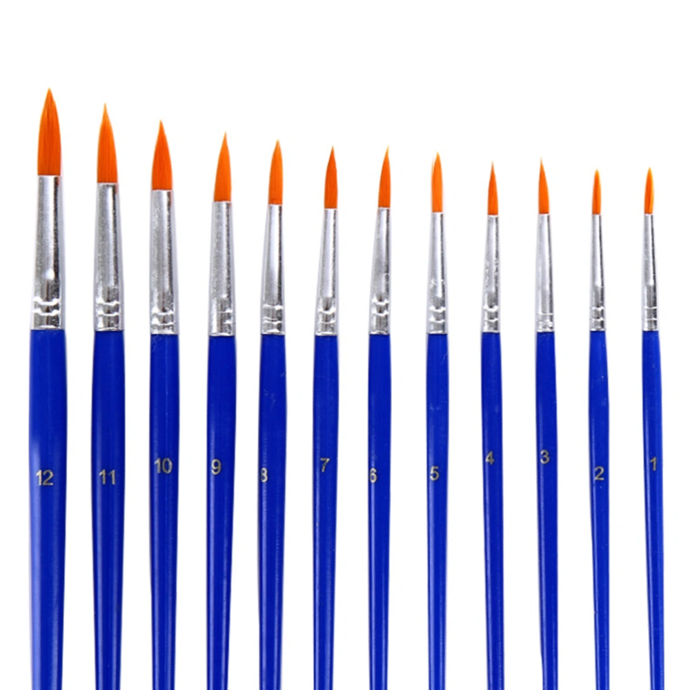 12PCS Professional Paint Brushes Set Watercolor Painting Brushes Blue Plastic Handle Oil Painting Brushes Painting Kit for Students Artists