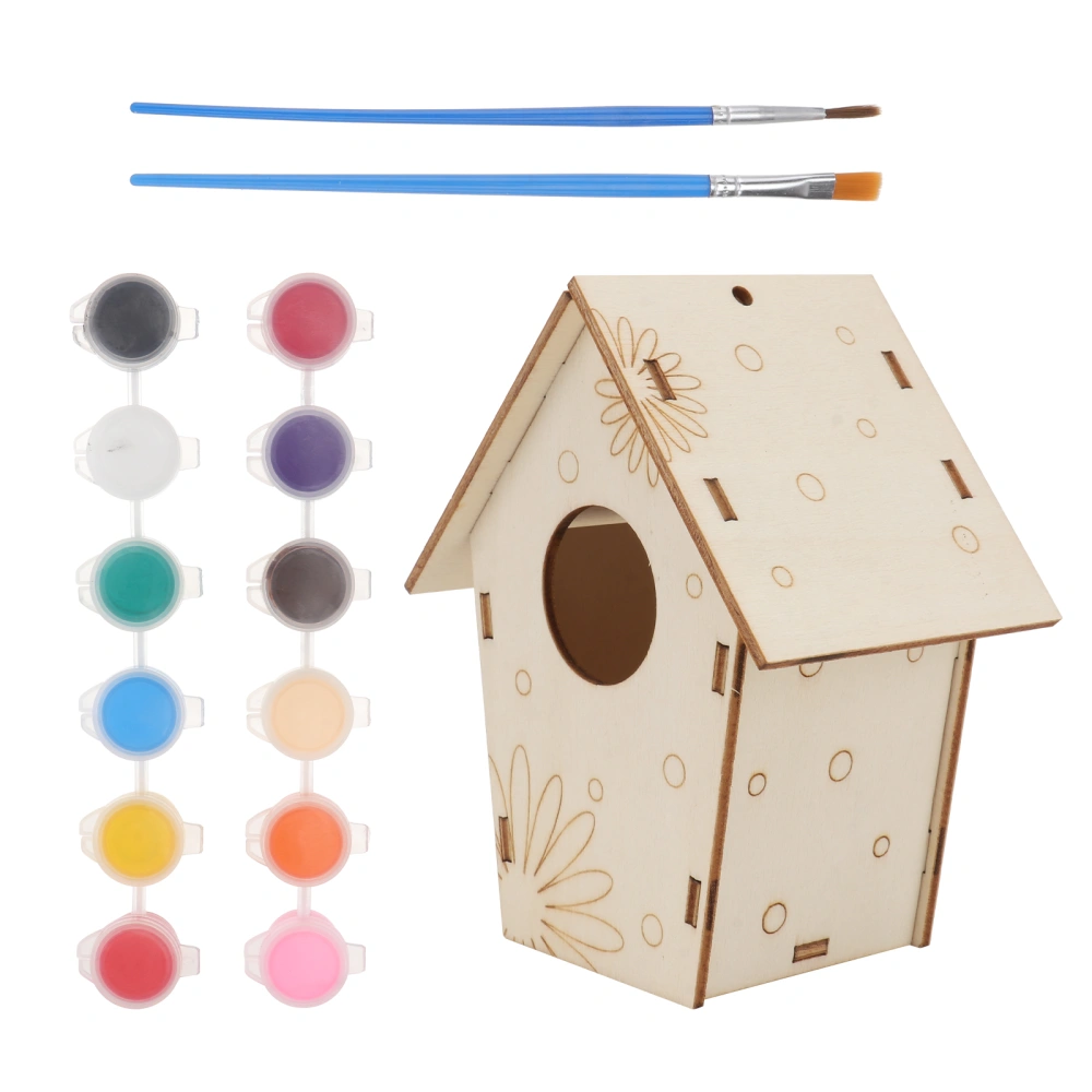 1 Set Painting Wooden Bird Nest Hanging Bird House Natural Wooden DIY Bird Cage