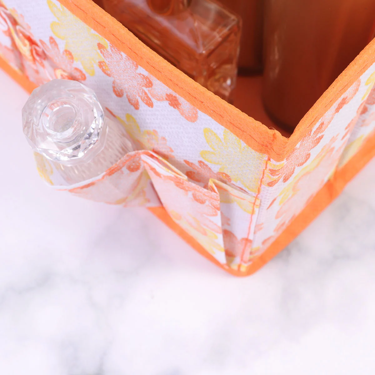 Multifunction Foldable Makeup Cosmetics Storage Box Flower Pattern Jewelry Case Container Sundries Organizer (Orange)