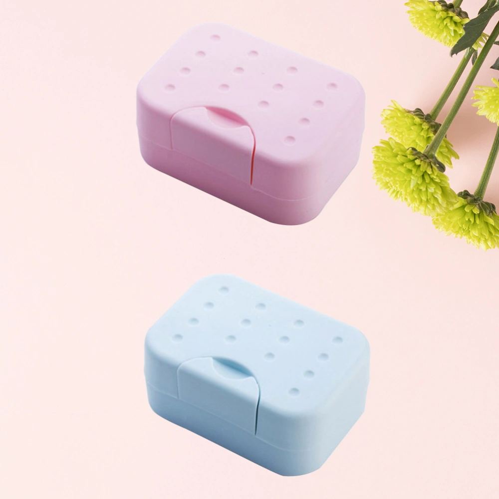 2 Pcs Plastic Sponges Soap Box Waterproof Seal Soap Container Drainer Bathroom Soap Storage Case Soap Holder for Bathroom Shower Home Outdoor Travel (Pink + Blue)