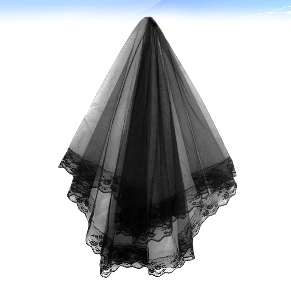 1PC Single Layer Bridal Veil Handmade Classic Lace Facial Gauze Veil for Wedding Party (Black)