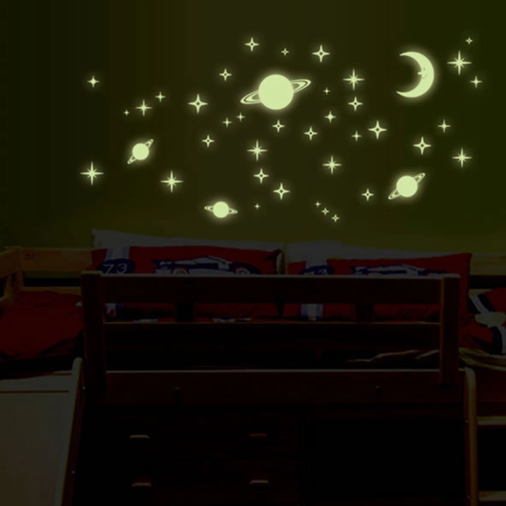 3pcs Beautiful Glowing Wall Decals Fluorescent Star and Moon Wall Stickers for Kids Bedroom Living Room Gift Decoration