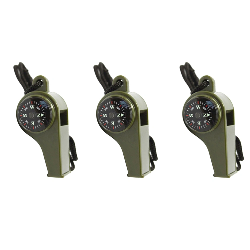 3Pcs Outdoor 3-In-1 Survival Whistles Compass Thermometer Emergency Whistles