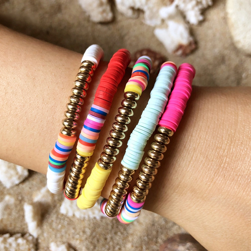 5Pcs Natural Bracelet Sliced Craft Polymer Clay Jewelry for Women Colorful