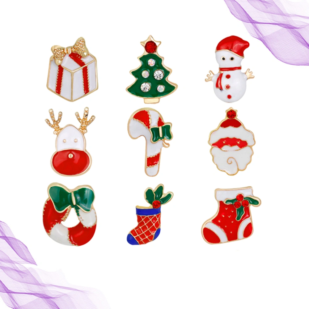 9 Pcs Christmas Creative Brooch Set Alloy Brooch Drip Oil Breastpin Funny Badge Party Costume Decor Supplies