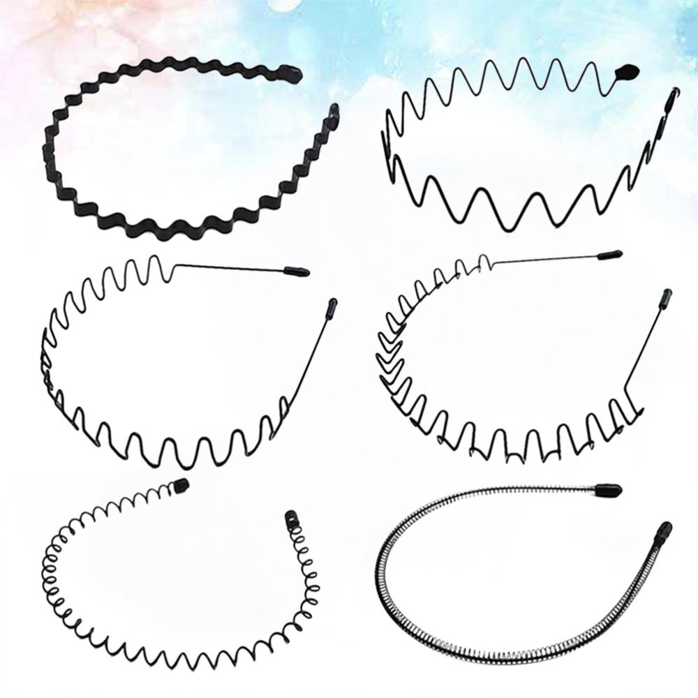 6Pcs Men Slicked-back Hair Wavy Hairband Spring Hair Band Women Headband Hair Accessories Hair Decoration (Mixed Pattern)