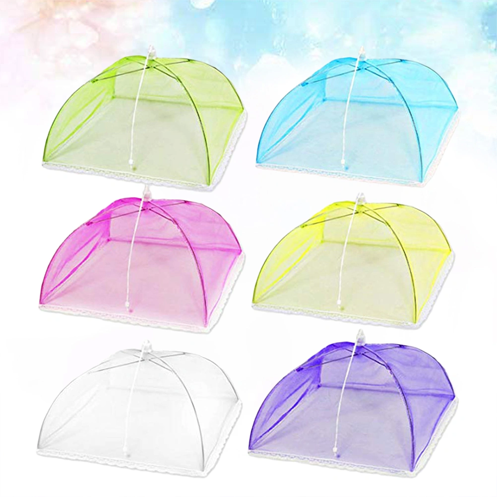 6PCS Foldable Umbrella Food Cover Tent Umbrella Screens Cloth to Keep Bugs and Flies Away from Food Protector for Home Picnics BBQ Random Color