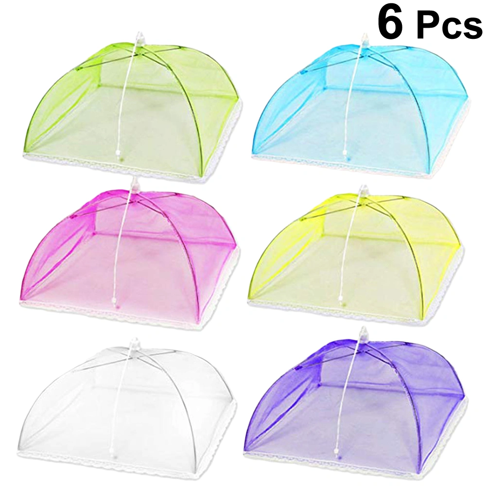 6PCS Foldable Umbrella Food Cover Tent Umbrella Screens Cloth to Keep Bugs and Flies Away from Food Protector for Home Picnics BBQ Random Color