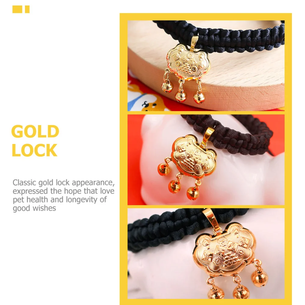 Cat Dog Collar Gold Lock Necklace Pet Collar Gold Lock Pet Collar with Bell Pet Accessory