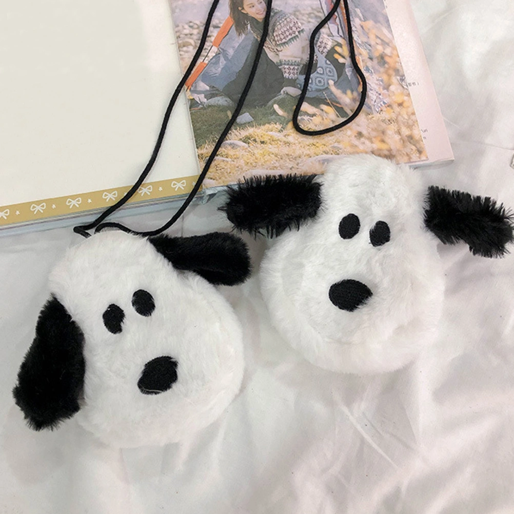 Plush Puppy Hanging Neck Coin Purse Multiple Coin Bag Wallet with Hanging Strap for Women Girls Ladies