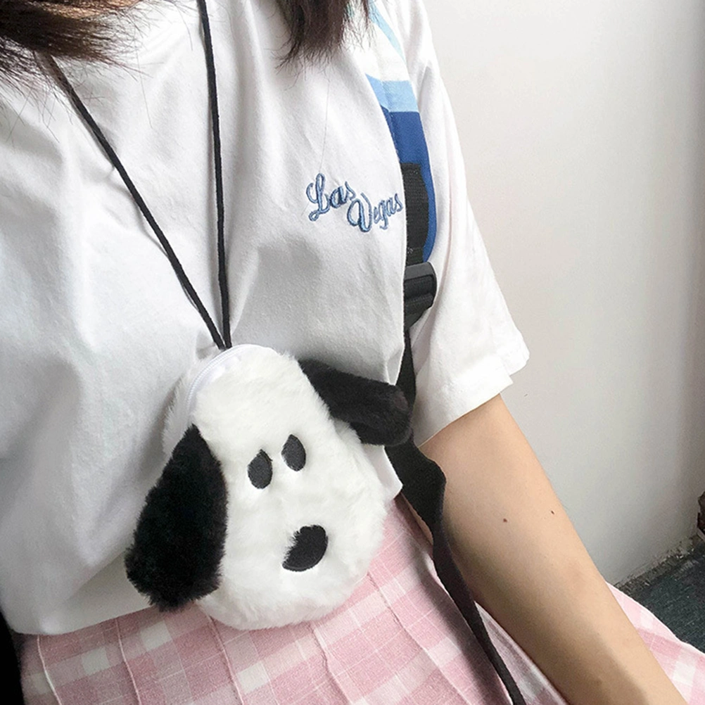 Plush Puppy Hanging Neck Coin Purse Multiple Coin Bag Wallet with Hanging Strap for Women Girls Ladies