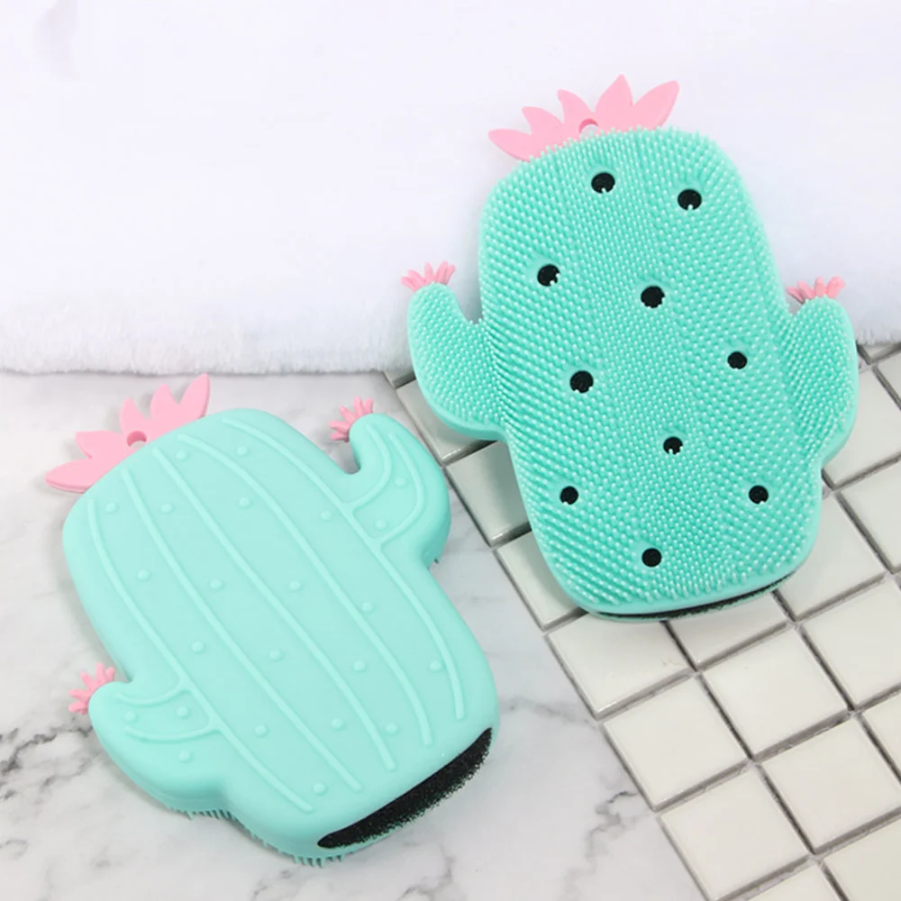 1pc Cactus Shower Brush Creative Bathing Scrubber Body Exfoliator Back Massage Tool for Men Women Light Green