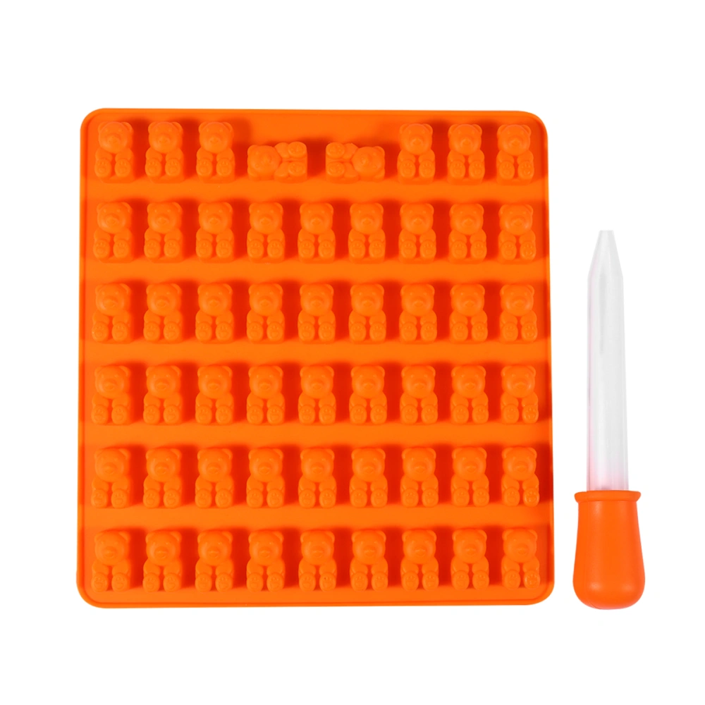 53 Cavities Bear Chocolate Mold DIY Silicone Gummy Mould Candy Tray for Jelly Cookie Ice Cube (Orange, with Dropper)