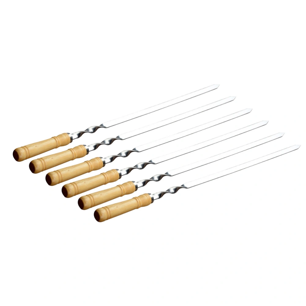 6pcs BBQ Skewers Stainless Stell Barbecue Skewers Flat Kebab Sticks with Handle