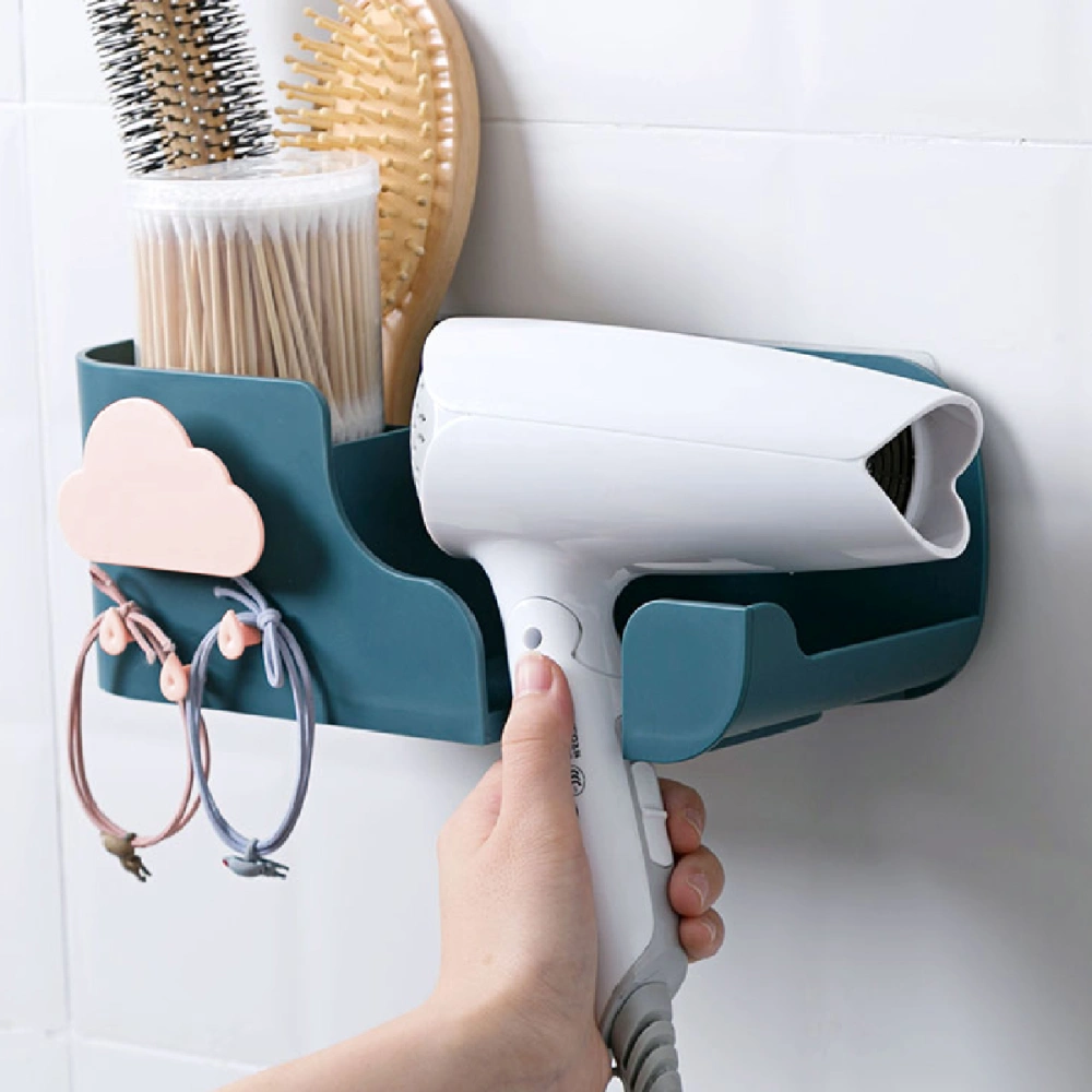 1Pc Free Punch Hair Dryer Holder Wall-Mounted Storage Rack for Bathroom