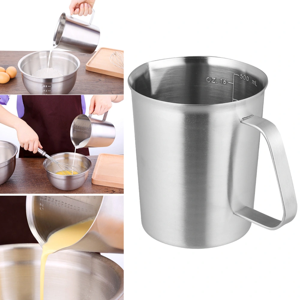 Liquid Measuring Cup Stainless Steel Baking Cup Baking Tools Kitchen Utensil for Home Daily Use (500ml, Silver)