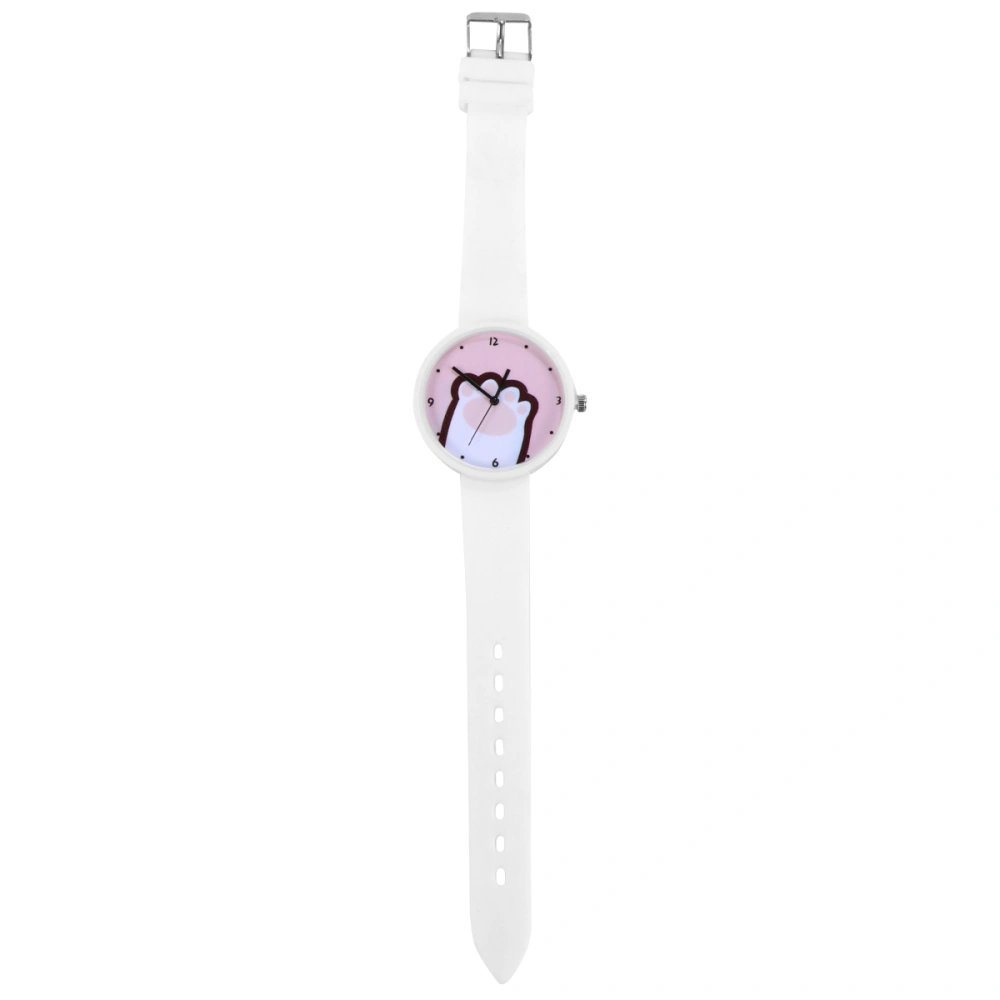 Simple Cartoon Cat Claw Round Silicone Band Quartz Watch Kids Watch for Students Kids Children (White and Pink)