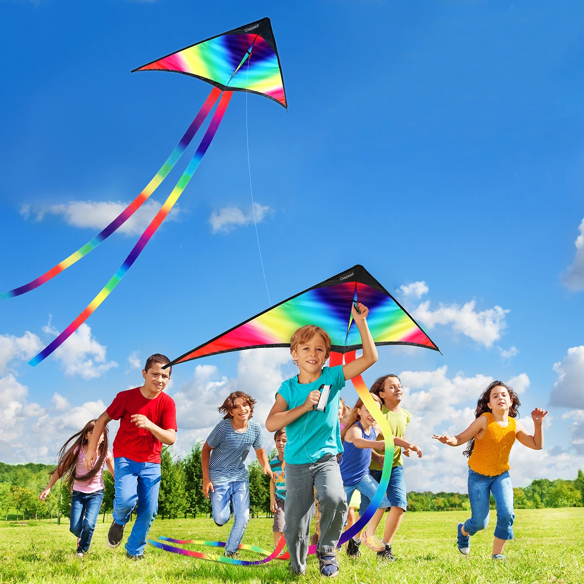 Clispeed Flying Kite Rainbow Kid's Kite with Winder with String Children Toys for Outdoor Games Activities