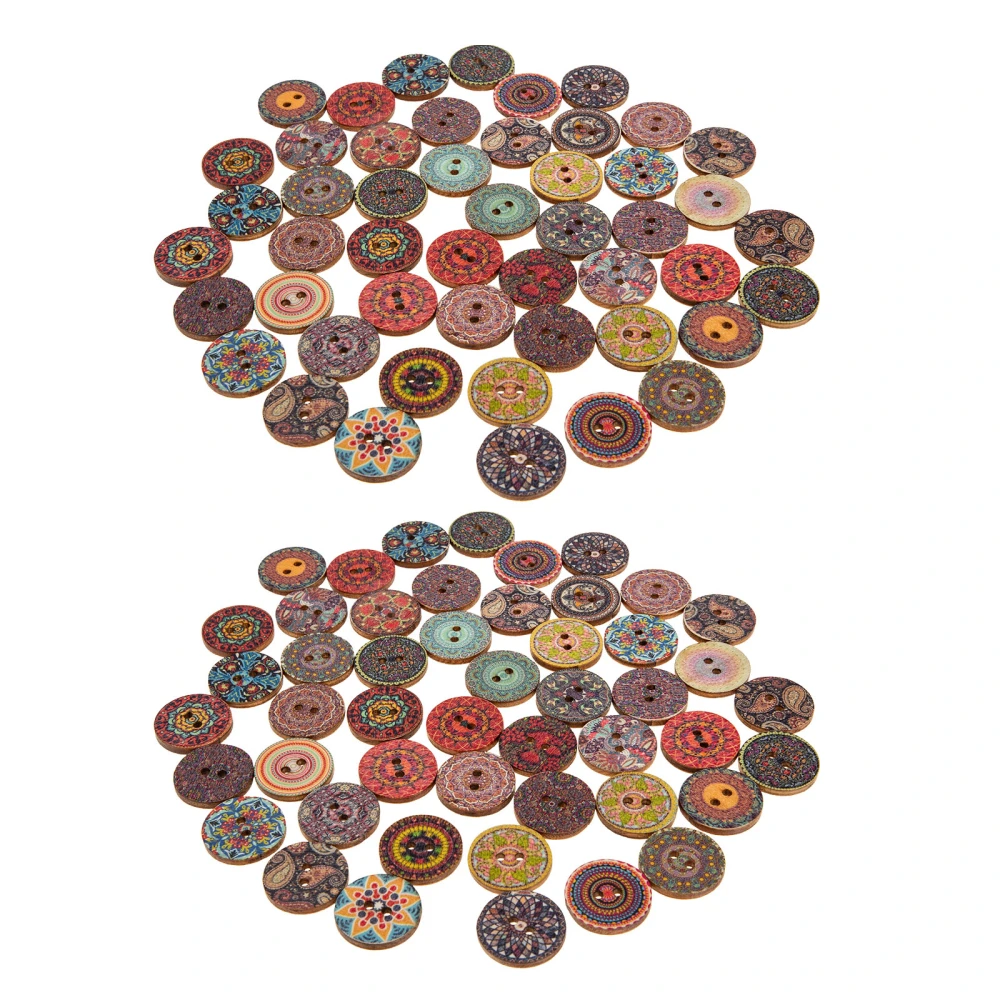 200Pcs Retro Style Sewing Buttons Decorative Printed Clothes Buttons Children Craft Making Buttons