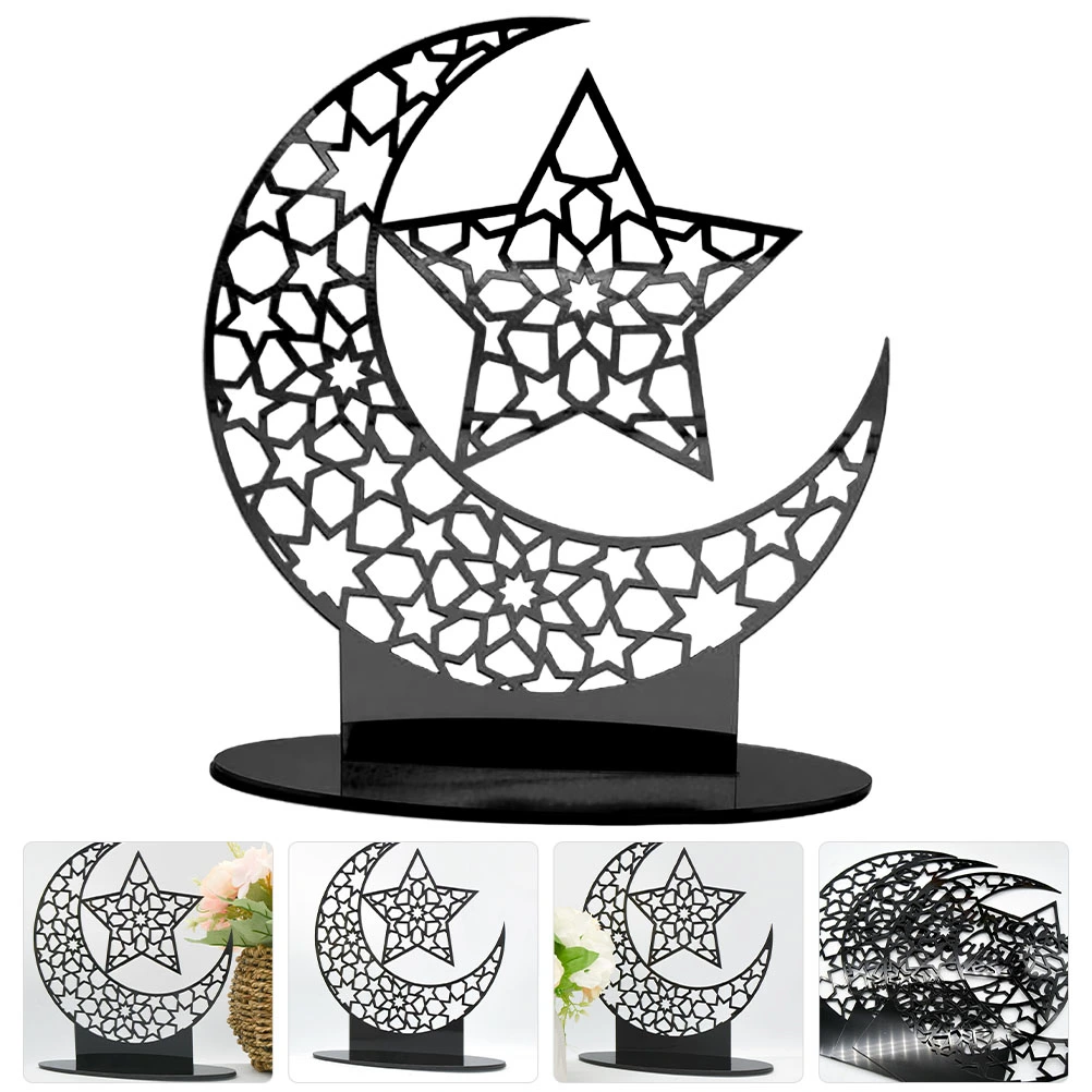 Ramadan Moon And Star Acrylic Table Sign Acrylic Mirror Surface Tabletop Ornament Home Supplies