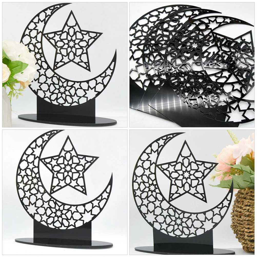 Ramadan Moon And Star Acrylic Table Sign Acrylic Mirror Surface Tabletop Ornament Home Supplies