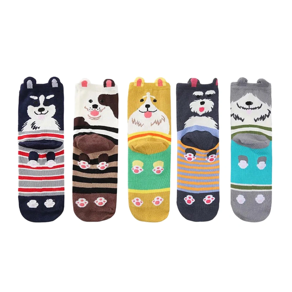 5Pair Female Socks Spring Summer Small Dog Pattern Stereo Cartoon Puppy Tube Socks Cotton Sweet Ladies Socks