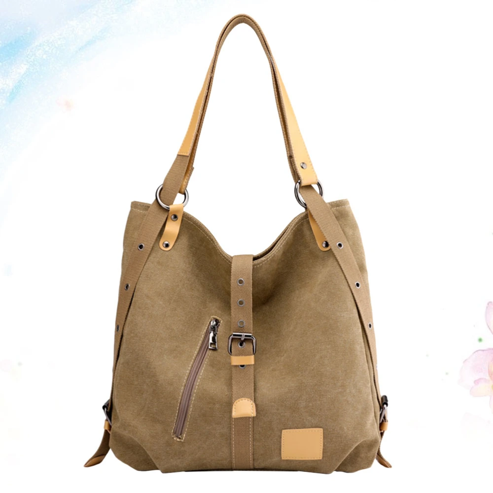 Khaki Multifunctional Retro Bakcpack Fashion Canvas Shoulder Pouch Large Capacity Crossbody Bag Durable Bucket Bag Portable Lady Outdoor Tote Bag