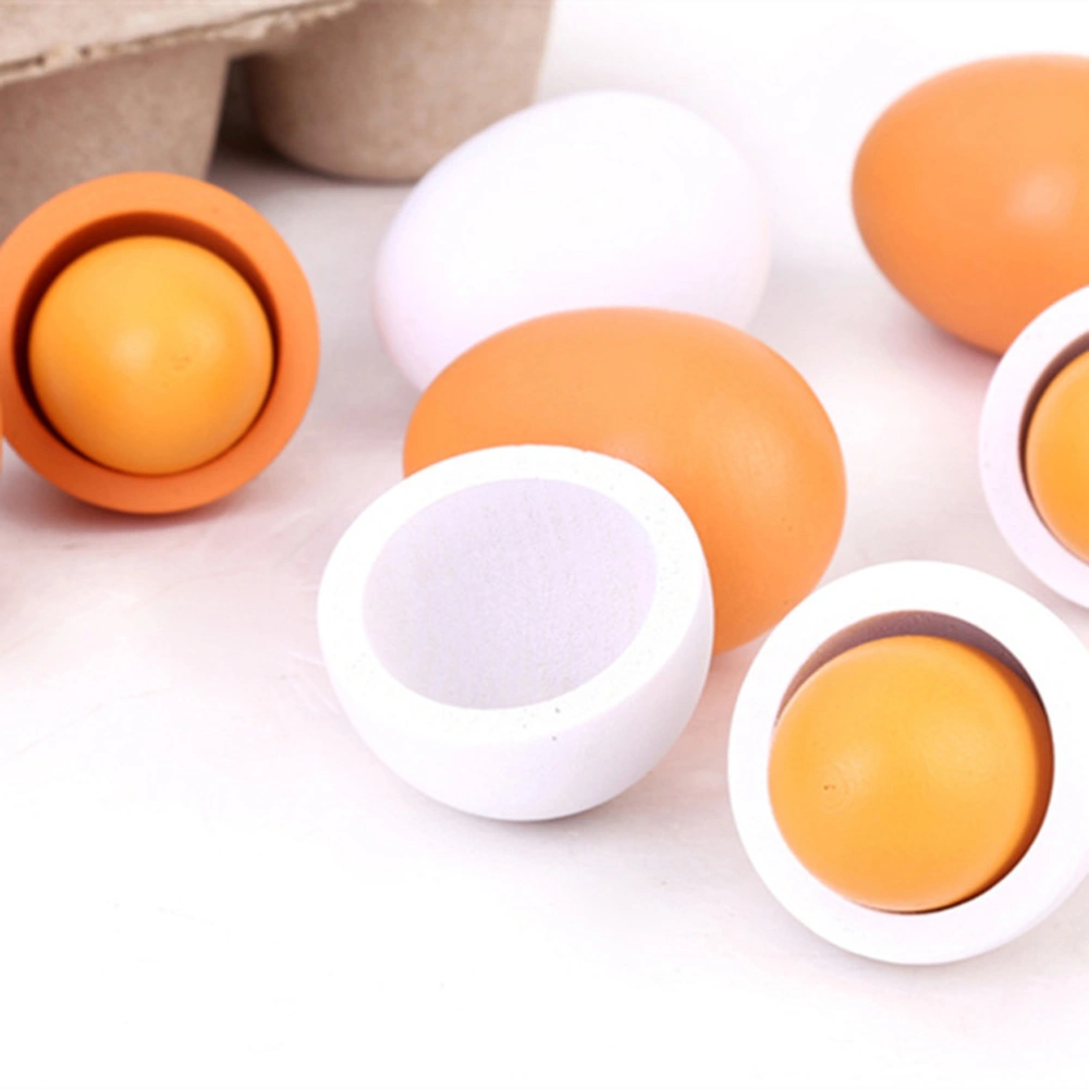 6pcs Wooden Eggs Kids Pretend Play Educational Toy Kitchen Food Cooking Toy Set