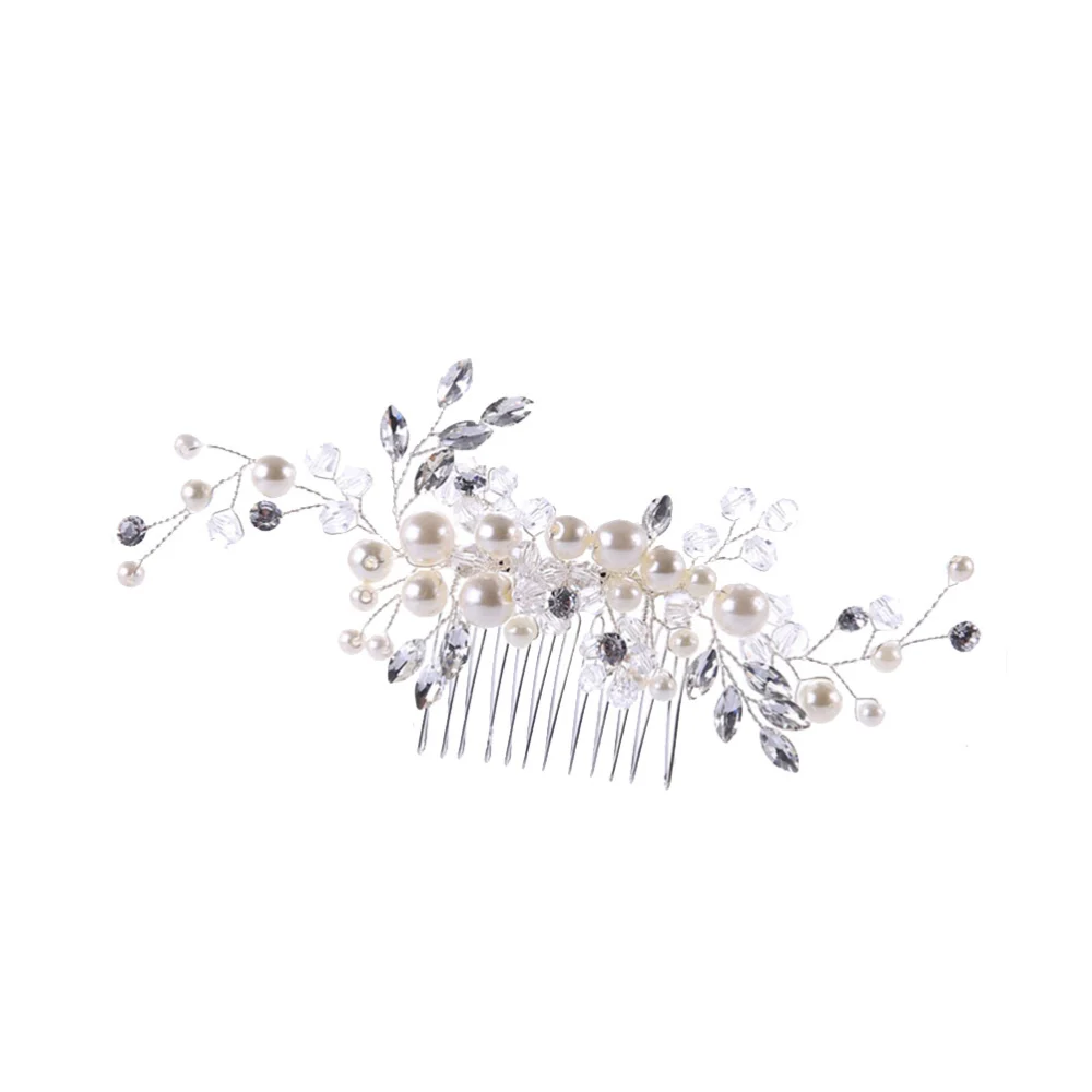 1pc Bride Headdress Manmade Pearl Hair Comb Crystal Hairpin Hair Accessories for Wedding Party