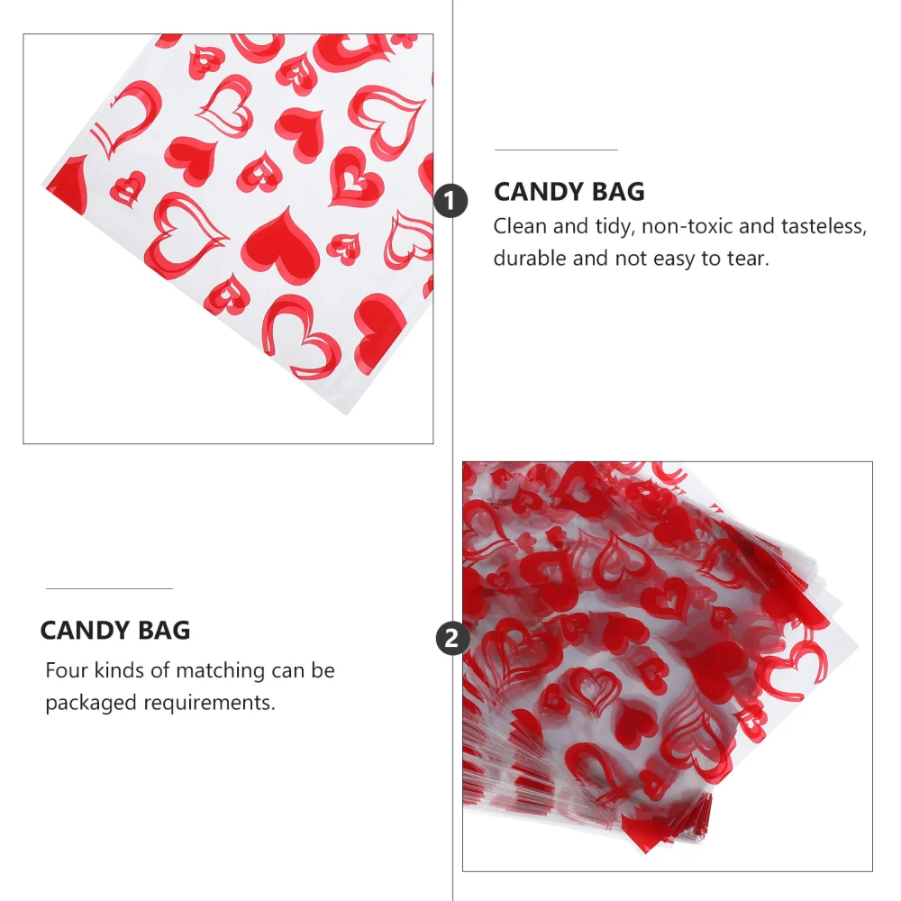 50pcs Valentine's Day Candy Pouches Transparent Cookie Bags Sweets Bags