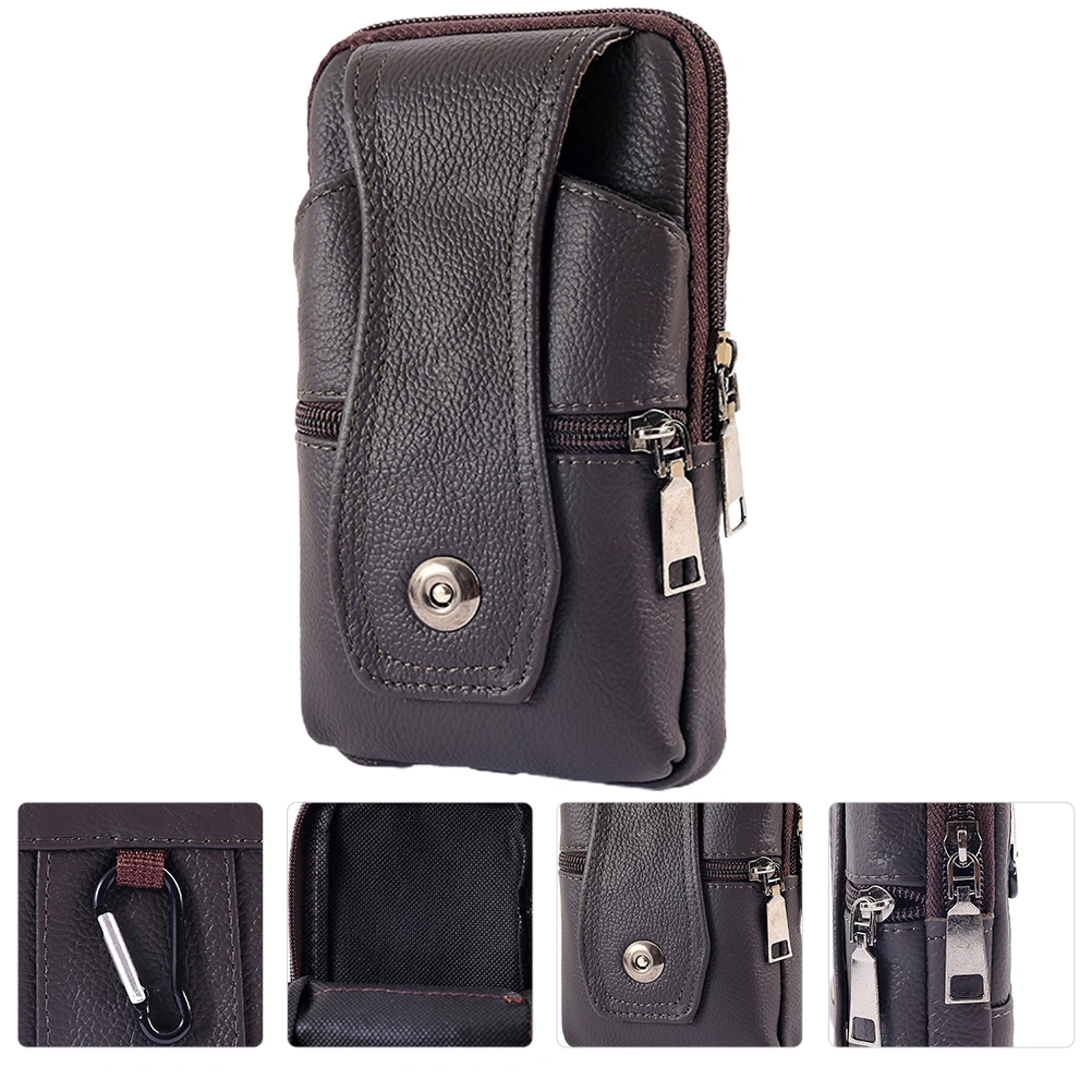 1 Pc Cowhide Belt Bag Waterproof Vertical Style Business Bag with Hook (Coffee)