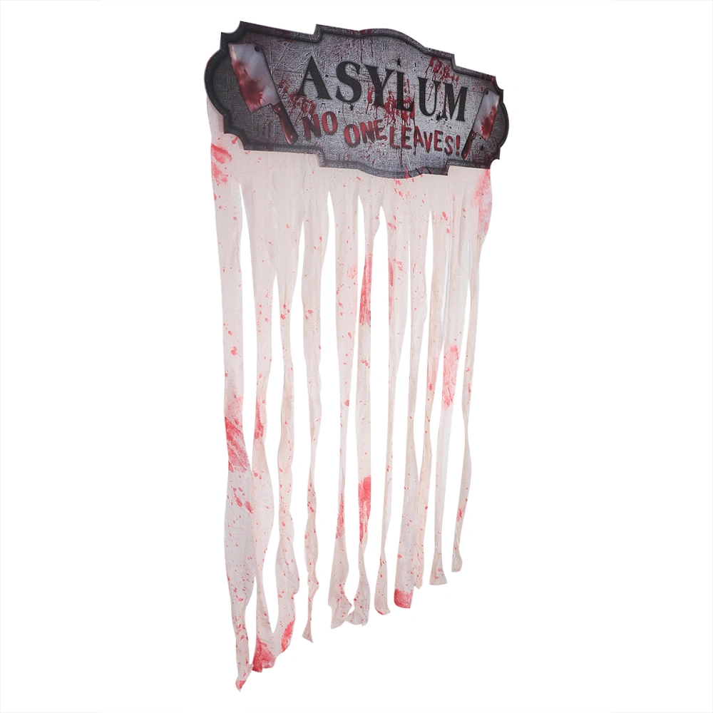 1 Set of Gauze Scary Halloween Curtain Warning Halloween Curtain for Halloween