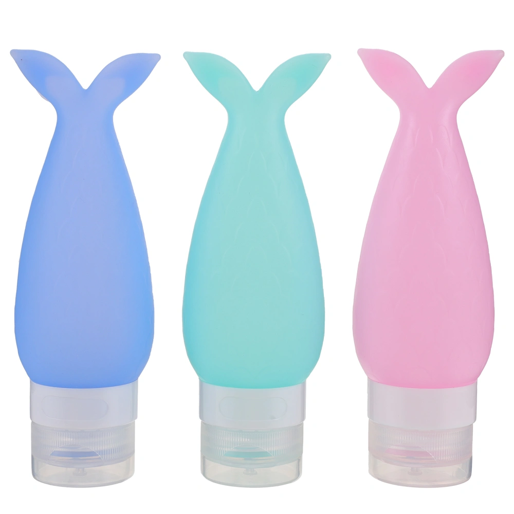 3pcs Fishtail Shaped Shower Gel Bottles Containers Toiletry Bottles Refillable Shampoo Container Liquid Bottle for Travel - 90ml (Pink + Light Blue + Light Green)