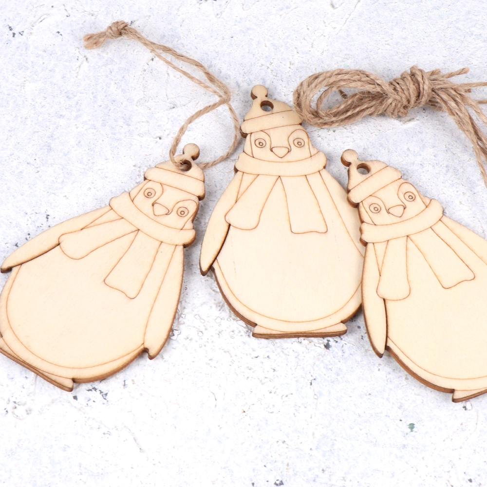 10pcs Christmas Wooden Hanging Tag Decor Penguin Shape Hanging Pendant Decorative Props Christmas Supplies with Hemp Rope for Tree Home Garden Yard