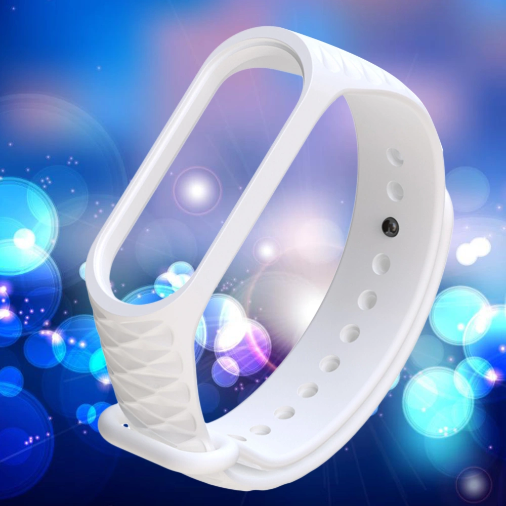 Silicone Strap Band Replacement Bracelet Montre Wristband TPU Diamond Pattern for Xiaomi Mi Band 3 Smart Band (White)