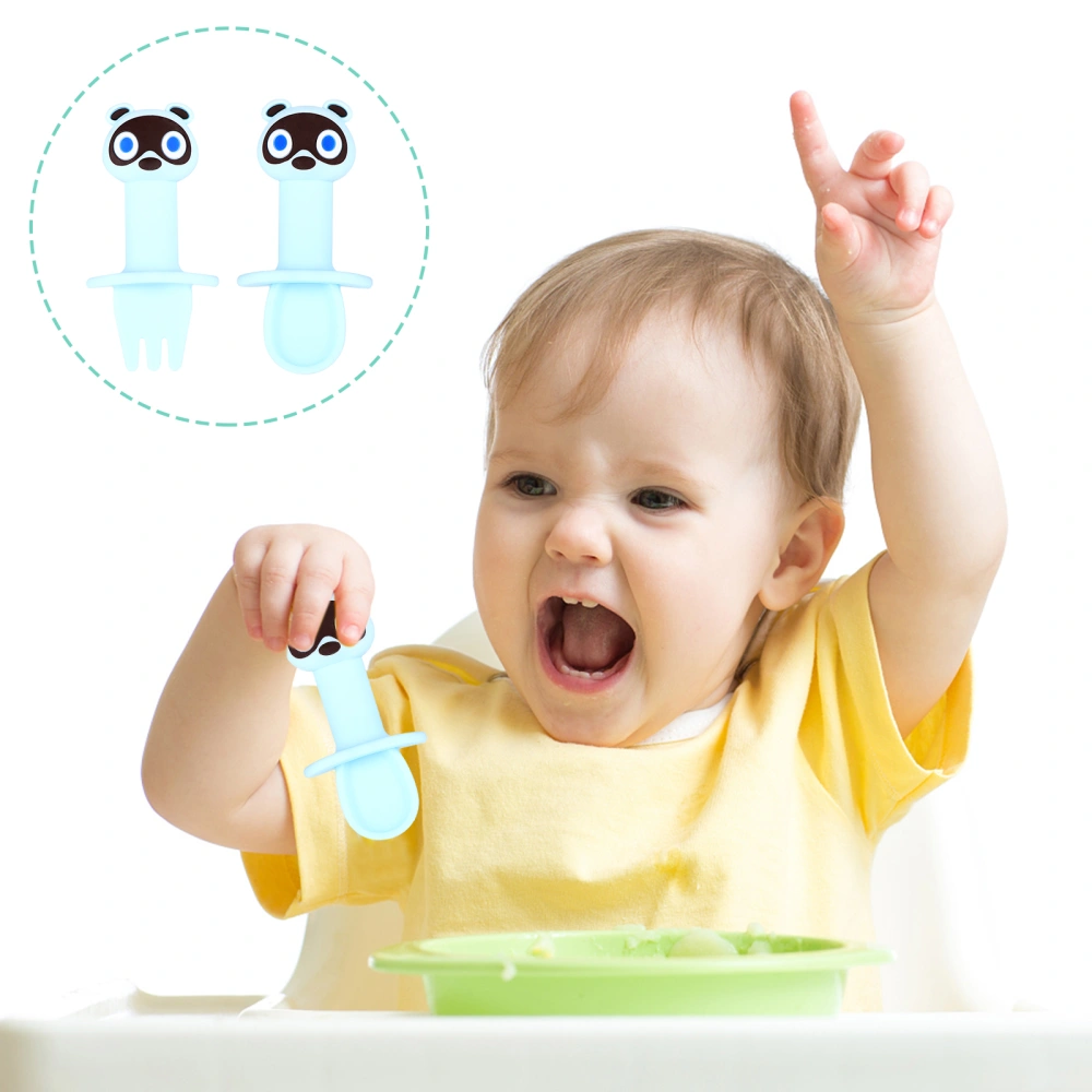 2Pcs Baby Fork Spoon Set Adorable Cartoon Spoon Fork Baby Feeding Tableware