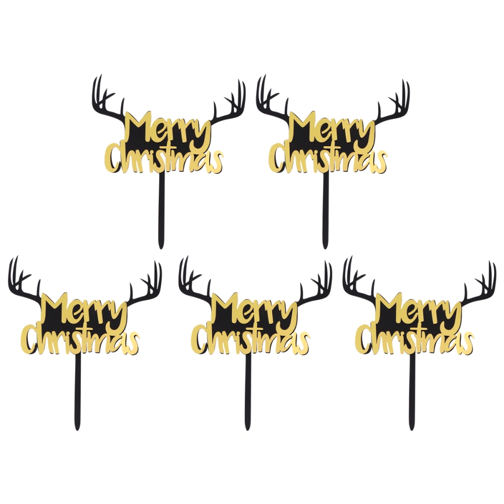 5pcs Merry Christmas Party Cake Toppers Antlers Christmas Cake Decor (Black)