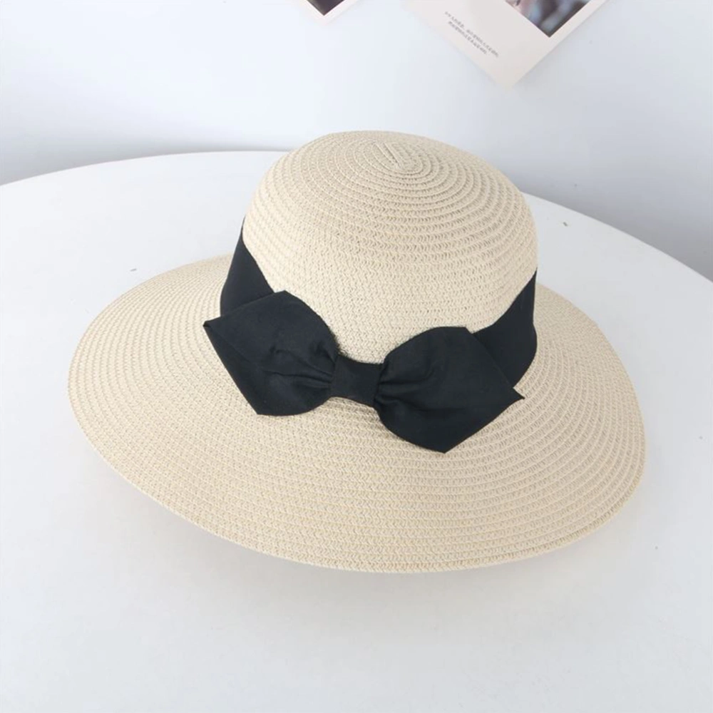 1PC Straw Hat Beach Hat Sun Hat with Bowknot for Outdoor Spring Summer Decoration (Beige, Adult)