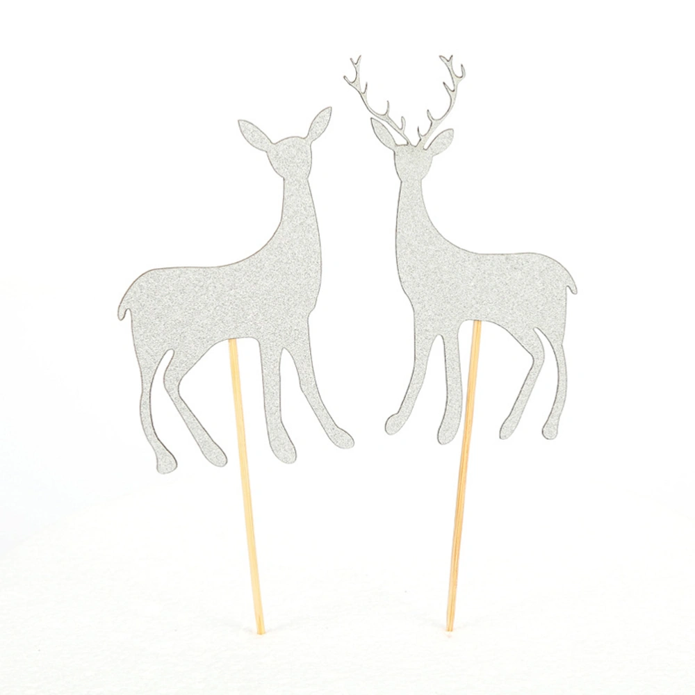 20 pcs Delicate Deer Dedsign Insert for Birthday Party Cake Dessert Decoration Silver