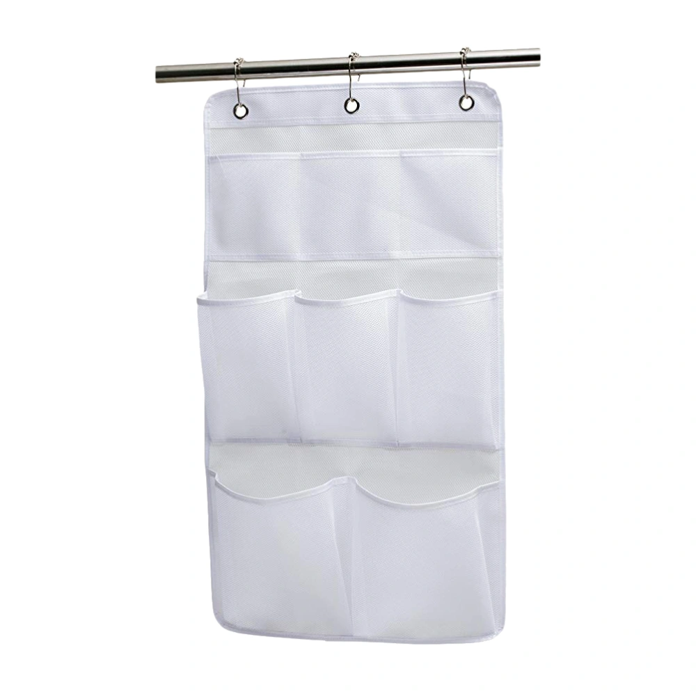 Mesh Hanging Pocket Bag 8-Pockets Wall Hanging Storage Bag Hanging Pouch Bag for Bathroom Bedroom without Pole (White)