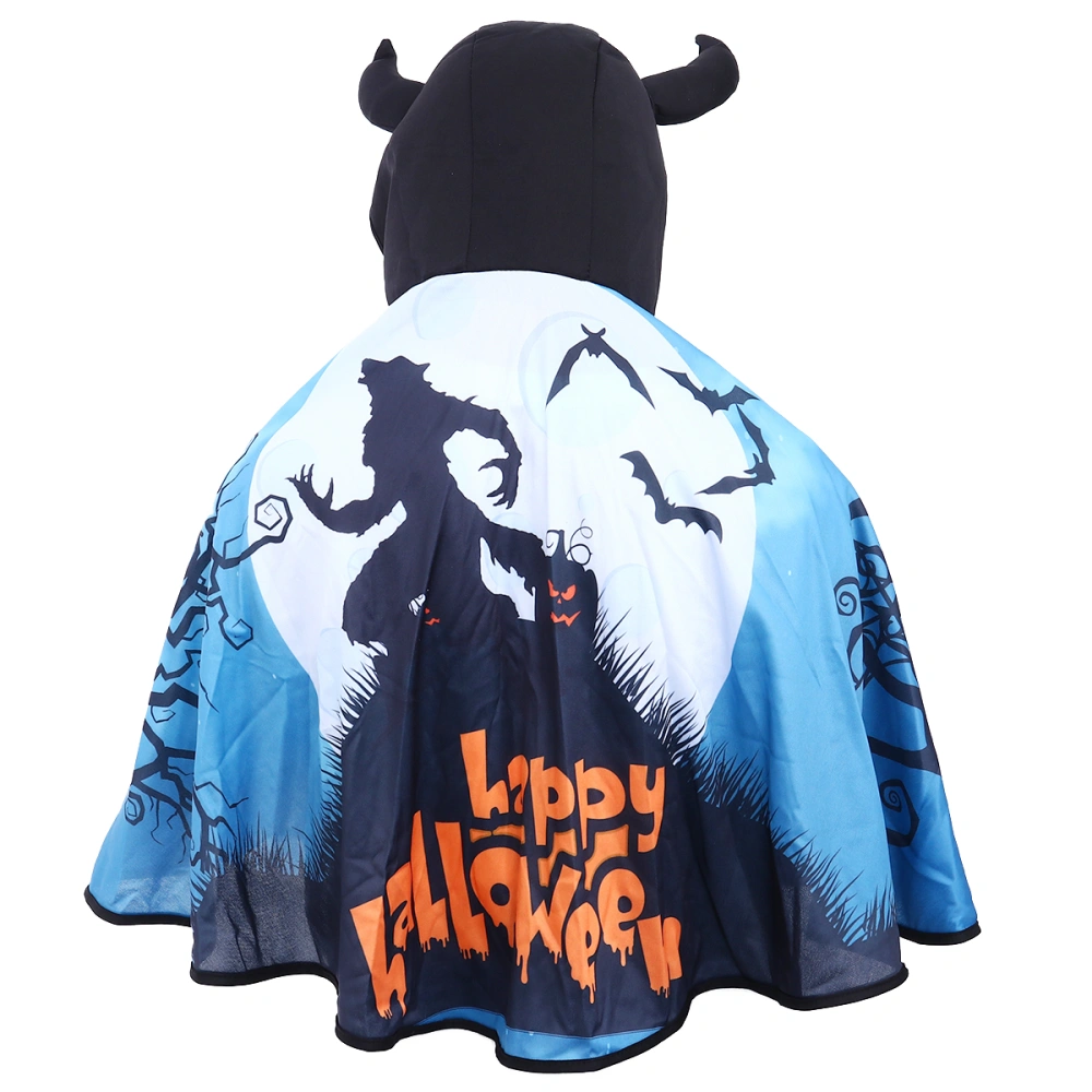 Halloween Wild Wolf Printing Cape with Horn Hat Party Cloak Performance Dress-up Costume Cosplay Accessory for Kids