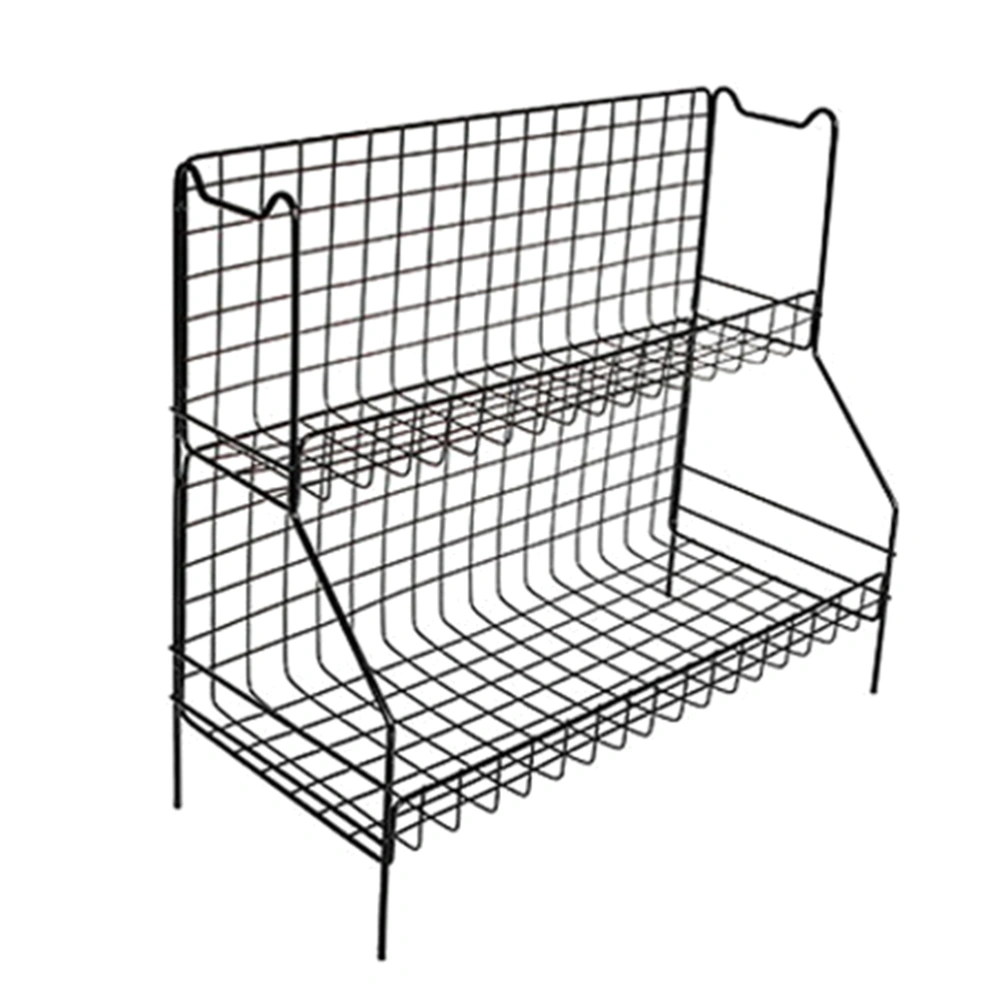 Iron Art Mesh Shelf Storage Rack Double Layers Rack Storage Holder Kitchen Supplies for Home (Black)