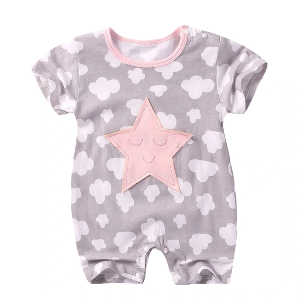 Newborn Baby Summer Short Sleeve Cotton Jumpsuit Cartoon Rompers Outfits 66cm (Cloud Star)